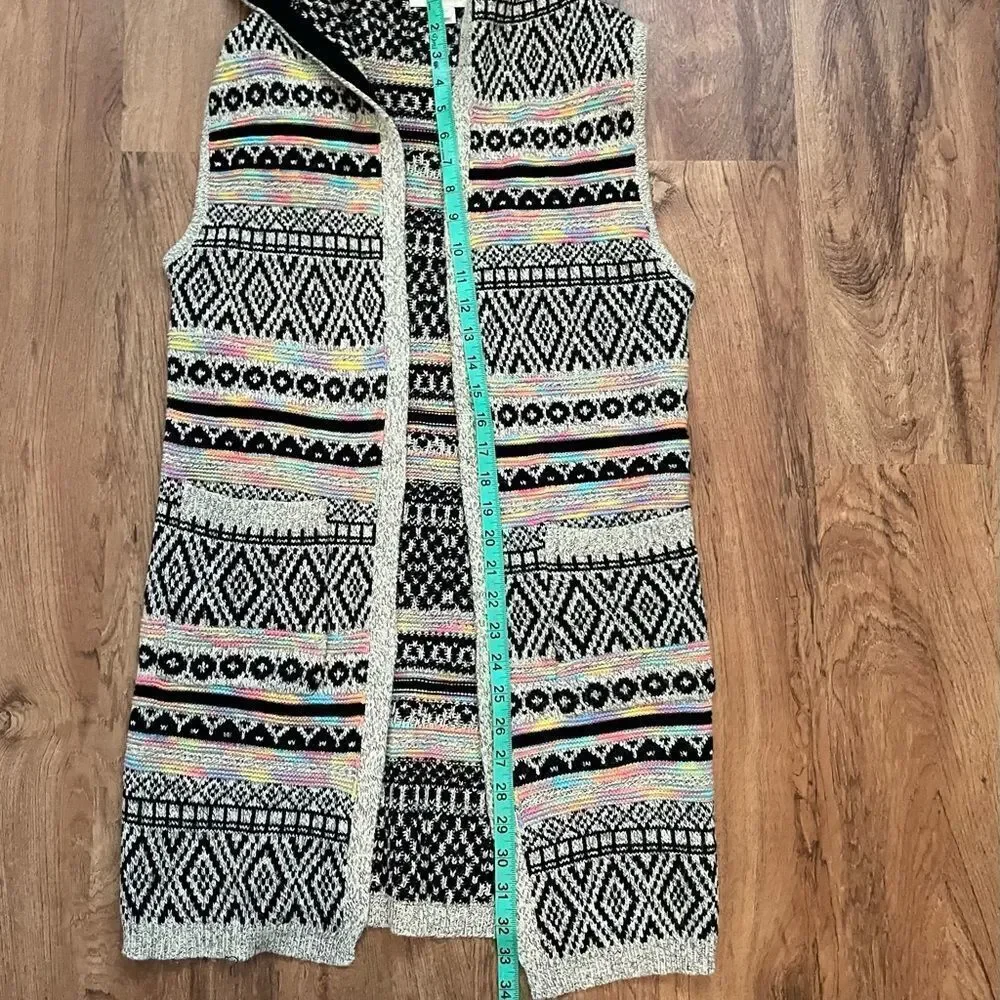 Monteau Multicolor Hooded Sleeveless Open Cardigan Knit Sz S‎